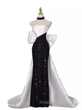 Vintage Mermaid Strapless Sequin Black Long Evening Prom Dresses Formal Dresses